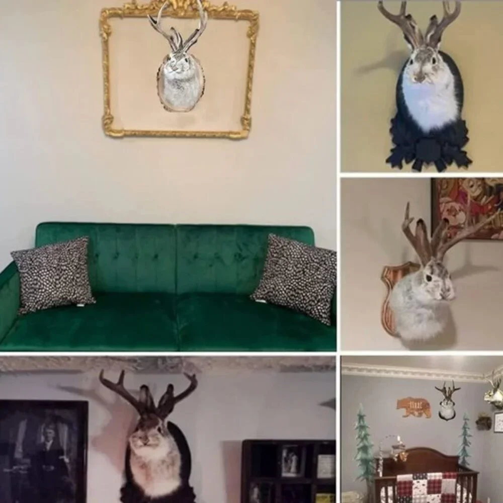 Jackalope Resin Wall Mount – Retro Deer Head Wall Sculpture